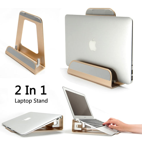 2 In 1 Function Aluminum Alloy Vertical Bracket Base/ Ergonomic Laptop Stand Cooling for Macbook Air Pro Retina 11 12 13 15 inch