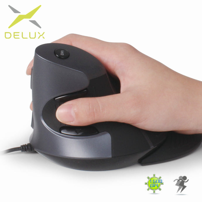 Delux M618 Ergonomic Office Vertical Mouse 6 Buttons 600/1000/1600 DPI Optical Right Hand Mice with Wrist mat For PC Laptop